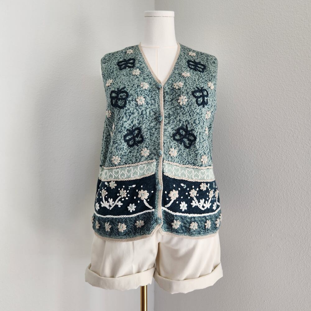 Vintage Y2K Embroidered Floral Sweater Vest Cottagecore Christopher & Banks L XL - Picture 7 of 7